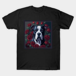 Staffordshire bull terrier red roses 2 T-Shirt